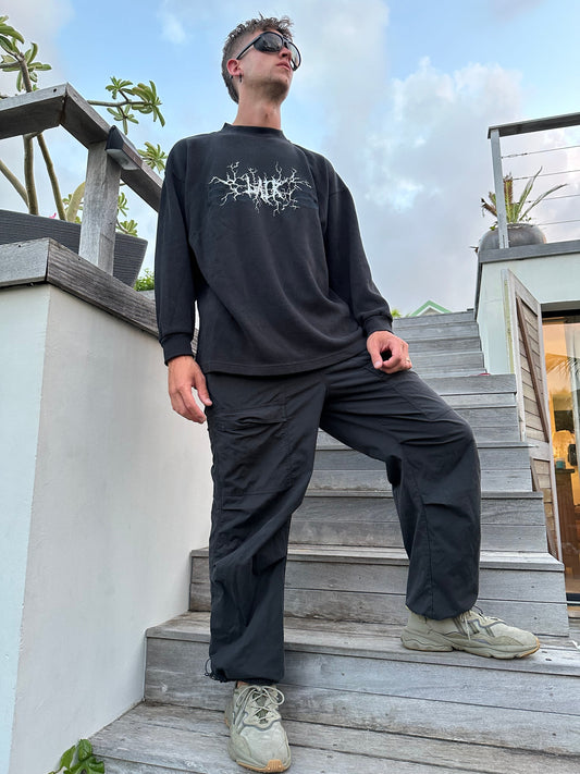 Up-cycled BOSS sweatshirt 'Lair Heavy' in black, thick and heavy, size XL, crew neck, cotton polyester blend.